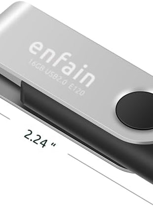 Enfain 16GB USB 2.0 Flash Drive 10 Pack | Swivel Thumb Drives with 31 Labels | Gift-Ready Packaging for Corporate Events, Office & Team Distributions (Black)