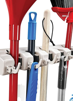 Home-it Mop and Broom Holder Wall Mount Garden Tool Storage Tool Rack Storage & Organization for the Home Plastic Hanger for Closet Garage Organizer (5-position)