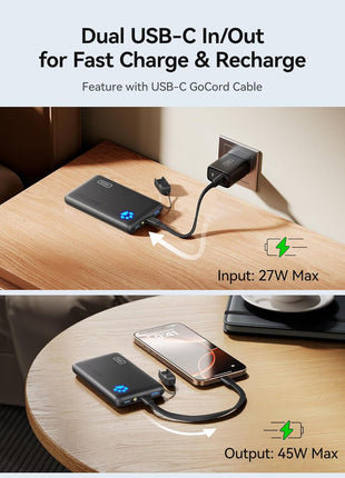 INIU Portable Charger, Ultra Slim 10000mAh 45W PD Power Bank, USB C in&Out Fast Charging Battery Pack, Travel Essential Phone Powerbank Compatible with iPhone 16 15 14 Samsung S22 S21 Google iPad etc