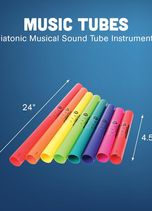 Constructive Playthings Boomwhackers Music Sensory Sound Tubes, Set of 8 | C to C Scale Musical Sound Tube, Classroom Instruments for Kids, Diatonic Set of 8