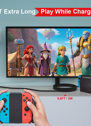 6.6FT Fast Charger for Nintendo Switch, USB C Type C Power Adapter Compatible with Nintendo Switch/Lite OLED/Dock, 15V/2.6A Supports TV Mode and Dock Station, for PS5 Pro Controller