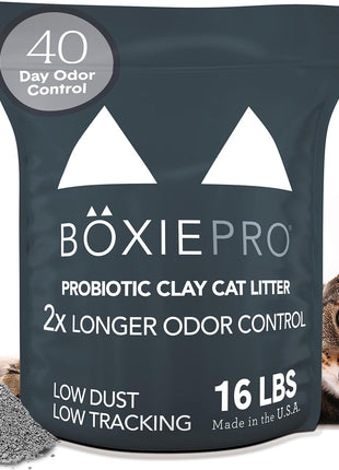 Boxie Probiotic Cat Litter, 40 Day Odor Control, Clumping Clay Kitty Litter, Odor Eliminating Probiotics, Dust-Free, No Fragrances No Fillers, 16 lb