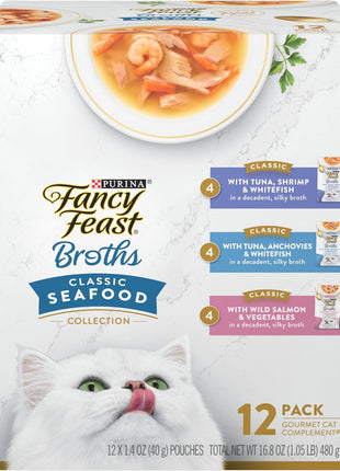 Purina Fancy Feast Lickable Wet Cat Food Broth Complement Classics Collection Variety Pack - (Pack of 12) 1.4 oz. Pouches