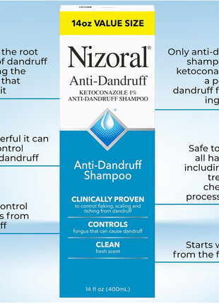 Nizoral Anti-Dandruff Shampoo with 1% Ketoconazole, Fresh Scent, 14 Fl Oz | Anti-Fungal Shampoo, Dandruff Shampoo for Dandruff Relief, Ketoconazole Shampoo, Dandruff Treatment, 1% Ketoconazole