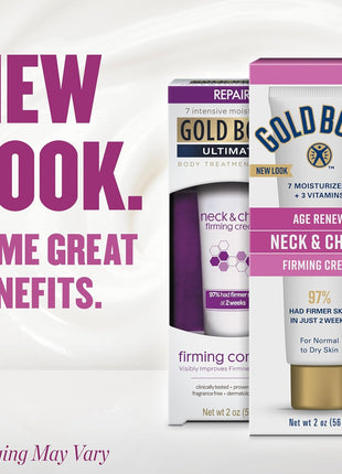 Gold Bond Age Renew Neck & Chest Firming Cream, 2 Oz, Hydrates, Renews, and Visibly Improves Firmness, Texture & Elasticity of Aging Skin, Non-Greasy, Dermatologist-Tested, Hypoallergenic, Unscented