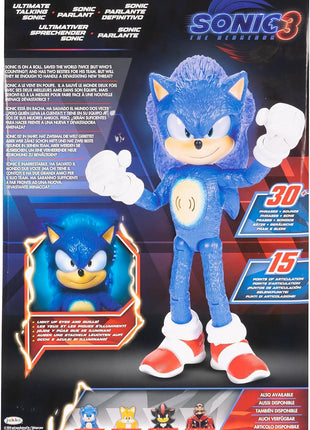 Sonic the Hedgehog 3 Ultimate Talking Sonic 12-Inch Figure, Features 30+ Iconic and Humorous Phrases and Sounds from the Movies, Light-Up Eyes and Quills