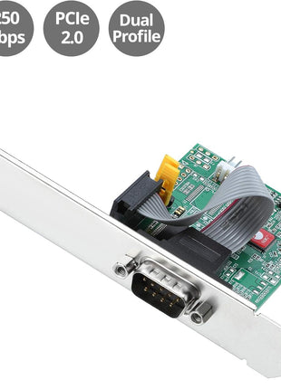 SIIG Single Serial PCIe Card Adapter, 16650 UART, Baud Rates up to 250Kbps, PCIe 2.0 x1 to 1x RS-232 Male 9-pin DB9, RS-232 5V or 12V Power, ASIX AX99100 Chipset, Dual-Profile Brackets (JJ-E20611-S1)