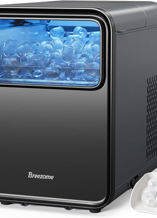 BREEZOME Ice Maker Countertop, Self-Cleaning Ice Machine, 9 Cubes in 6 Mins, 26.5lbs in 24Hrs, Compact Ice Maker with Basket & Scoop, Quiet Operation, 2 Sizes of Bullet Ice for Home Kitchen Camping RV