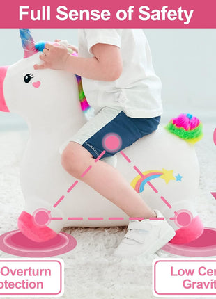 Bouncy Pals Toddler Unicorn Hopper Toy Girl Gift, Outdoor Ride Animal Horse | Kids Inflatable Bouncing Hopping Toy, Baby Plush Bouncer, Birthday Gift for 18 Month 2 3 4 Year Old Child Indoor Yard Outside