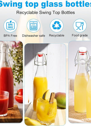 2 Pack Swing Top Glass Bottles 16oz, Flip Top Glass Bottle with Airtight Lid for Fermentation, Kombucha, Mead, Vanilla Extract, Coquito, Vinegar, Beer, Kefir, Wine, Soda, Juice, Oil for Home Brewing