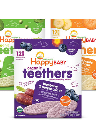 Happy Baby Organics Teether, 3 Flavor Variety Pack, 12 Count (Pack of 3)
