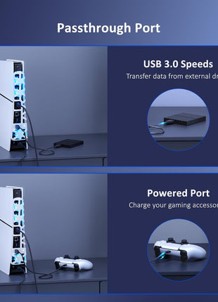 NexiGo PS5 Slim Silent Enhanced Cooling Fan with Adjustable Speed, Auto Power On/Off, with USB 3.0 Port, Efficient Cooling System for Both PS5 Slim Disc and Digital Editions (White)