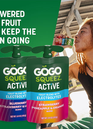 GoGo squeeZ Active Fruit Blend with Electrolytes | 18-Count Variety Pack | Blueberry Strawberry Lemon & Strawberry Pineapple Orange | Made with Real Fruit and Antioxidants Vitamin A, E, & C?