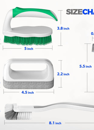Holikme 7 Pack Deep Cleaning Brush Set, Scrub Pads with Scraper Tip for Pool Walls, Bathroom, Grout, Floor, Bike, Tub, Shower, Kitchen Surface (Green)