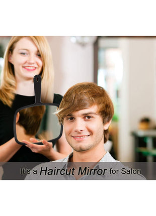 PROTECLE Hand Mirror, 10.3 inch L x 7.4 inch W Salon Barber Hairdressing Handheld Mirror with Handle, Square Black
