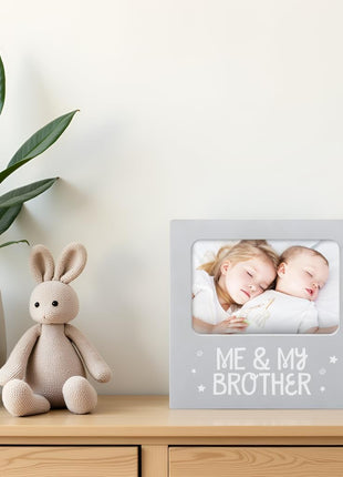 Me and My Brother Picture Frame, Sibling Keepsake, Ideal for Brothers or Sisters, Baby Showers and Gender Neutral Nursery Decor, Gray