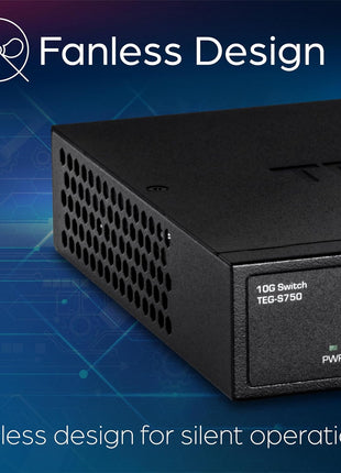 TRENDnet 5-Port 10G Switch, TEG-S750, 5 x 10G RJ-45 Ports, 100Gbps Switching Capacity, Supports 2.5G and 5G-Base-T Connections, Ethernet Splitter, NDAA & TAA Compliant, Lifetime Protection, Black