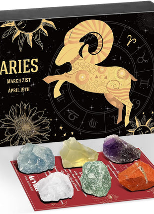Aries Crystals Gift Set, Zodiac Signs Healing Crystals Birthstones with Horoscope Box Set Aries Astrology Crystals Healing Stones Gifts