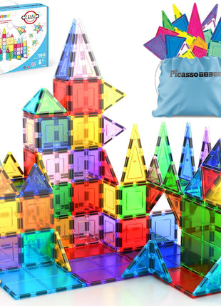 PicassoTiles 100 Piece Set 100Pcs Magnet Building Tiles Clear Magnetic 3D Building Blocks Construction Playboards, Creativity Beyond Imagination, Inspirational, Recreational, Educational Conventional