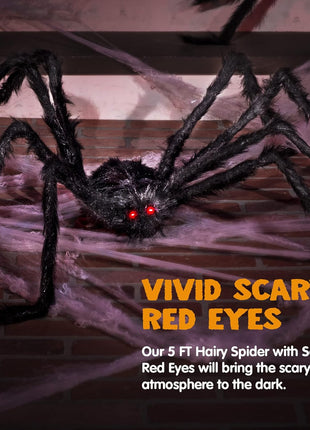 JOYIN Halloween Outdoor Decorations Giant Spider, 5 Ft Large Spider for Yard Lawn Garden Patio Scary Halloween Outside Decor, Indoor Haunted House Prop and Home Party Decor, Black
