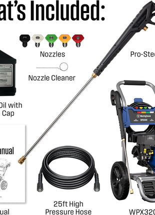 Westinghouse WPX3400 Gas Pressure Washer, 3400 PSI and 2.6 GPM, Onboard Soap Tank, Spray Gun and Wand, 5 Nozzle Set, for Cars/Fences/Driveways/Homes/Patios/Furniture