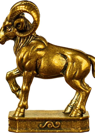 Aries – 100% Solid Brass Aries Ram Zodiac Sculpture – Handcrafted Retro Collectible Figurine for Desk & Home Decor, Unique Astrology Gift