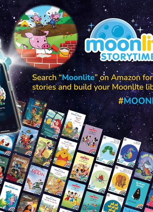 Moonlite Storytime Projector + The Three Little Pigs Single Story | Learning Gift for Children Ages 1 Year and Up, Ideal for Bedtime, Storytime and Family Travel, Storybook Art Projection