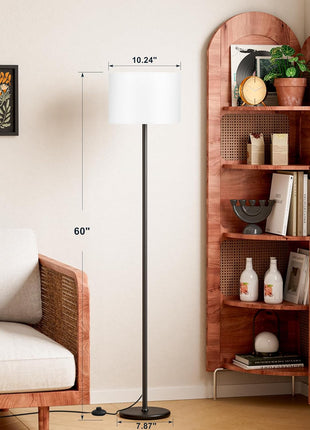 Modern Floor Lamp Simple Design with White Shade, Foot Pedal Switch, 60" Small Tall Lamps for Living Room Bedroom Office Dining Room Kitchen, Black Pole Lamp(Without Bulb)