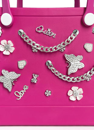 Charms for Bogg Bag,Pearls,Butterfly Flowers and Chain for Bogg Bag Accessories Charms(20 pcs)