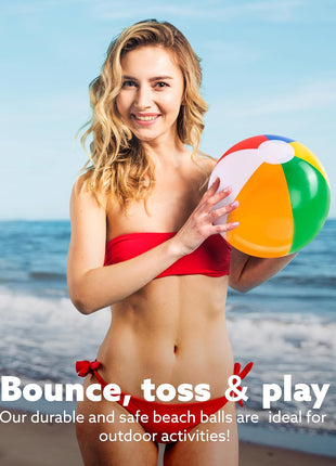 JOYIN 12-Pack 12" Beach Balls - Bulk Classic Beachball Inflatable Swimming Pool Toys for Games Adults Kids Birthday Party Supplies Combo Set, Rainbow Color Blow Up Luau Decorations Favors Gifts (12")