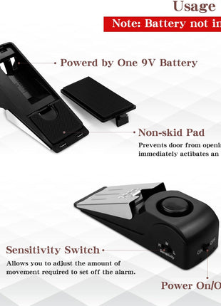 EMDMAK Door Stop Alarm with 120DB Siren Door Stop for Home & Travel (Black) (Pack of 2)