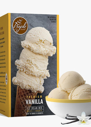 Triple Scoop - Premium Vanilla Ice Cream Mix For Ice Cream Maker. Simple, Easy, Delicious. From Gourmet Mix To Maker in 5 Minutes, Makes 2 Creamy Quarts. Made in USA. (1 Pack, Vanilla)