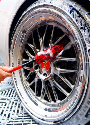 Professional 4 Pack Long Handle Wheel Brush Kit for Cleaning Wheel and Tire- 2X Soft Wheel Cleaning Brush, Detailing Brush and Stiff Tire Brush, Bendable& Durable Wheel Rim Cleaner Brush Set