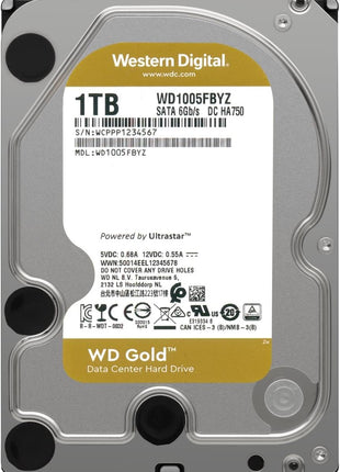 Western Digital 1TB WD Gold Enterprise Class Internal Hard Drive - 7200 RPM Class, SATA 6 Gb/s, 128 MB Cache, 3.5 inch - WD1005FBYZ