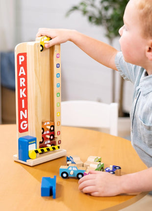 Melissa & Doug Stack & Count Wooden Parking Garage with 10 Cars