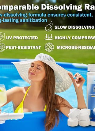 XtremeClear 1 inch Chlorine Tabs Swimming Pool Hot Tub & Spa Eliminate Bacteria & Algae Sanitizer Makes Water Clean & Crystal Clear Slow Dissolving 1.5lbs