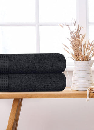 GLAMBURG 100% Cotton 2 Pack Oversized Bath Towel Set 28x55 Inches, Ultra Soft Highly Absorbant Compact Quickdry & Lightweight Large Bath Towels, Ideal for Gym Travel Camp Pool   Black