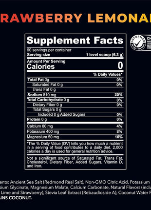 REDMOND Re-Lyte Electrolyte Powder, No Added Sugar (Strawberry Lemonade) | Hydration Powder