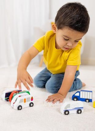 Melissa & Doug Wooden Town Vehicles Set in Wooden Tray (9 pcs)