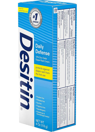 Desitin Daily Defense Baby Diaper Rash Cream with Zinc Oxide to Treat, Relieve & Prevent diaper rash, Hypoallergenic, Dye-, Phthalate- & Paraben-Free, 4 oz