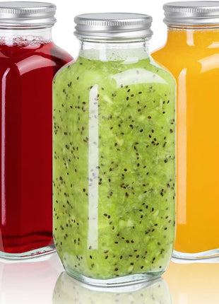 umud Juice Bottles with Lids, 16 Oz, Set of 3 | Clear Glass Jars with Caps, Reusable Empty Drink Containers, For Juicing, Smoothies, Water, Milk, Kombucha Storage