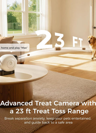 2026 3K Pet Camera Treat Dispenser, 32ft Remote Tossing for Dogs & Cats – Reduces Separation Anxiety, 360° View, Security Indoor Cam w/ Phone App, Barking Alerts, No Subscription, 5G WiFi, Robot M3