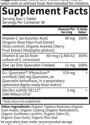Garden of Life Quercetin Once Daily Immune System Support Supplement with Vitamin C, D & Probiotics – Dr Formulated – Immune Health, Respiratory and Skin Health, Gluten Free, Non GMO – 30 tablets