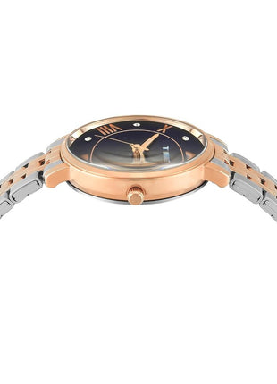 TIMEX Analog Watch for Women with Blue Round Dial & Two Tone Stainless Steel Bracelet Band Water Resistant Women's Wrist Watches - TWEL19110