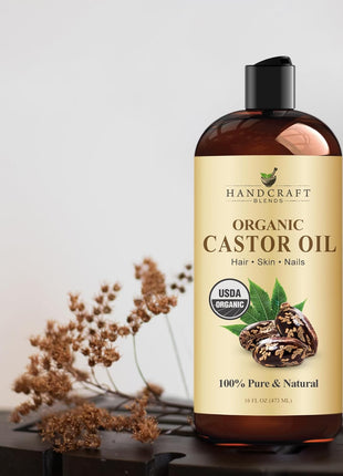 Handcraft Blends Organic Castor Oil 16 Fl Oz | 100% Pure and Natural | Premium Grade Carrier Oil | Hair, Eyelashes and Eyebrows | Hair and Body | Expeller-Pressed | Hexane-Free
