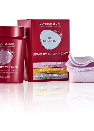 CONNOISSEURS All-Purpose Jewelry Cleaning Kit - Includes Delicate Jewelry Cleaner Solution and 2 Polishing Cloths