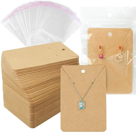 Earring Cards Necklace Display Cards with Bags,150 Earring Display Cards, 150 Pcs Self-Seal Bags, Kraft Paper Tags for DIY Ear Studs(Brown)