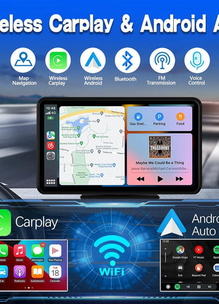 Wireless Carplay Screen for Car 7" HD Portable Car Stereo Touchscreen with Apple CarPlay and Android Auto with Mirror Link/Backup Camera/Bluetooth/GPS Navigation/AUX for All Vehicles