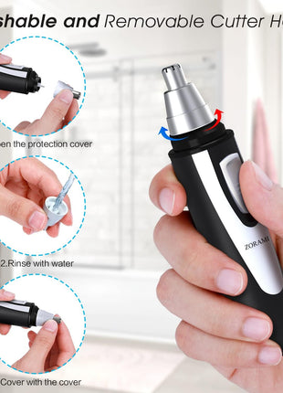 Ear and Nose Hair Trimmer Clipper - 2026 Professional Painless Eyebrow & Facial Hair Trimmer for Men Women,Battery-Operated Trimmer with IPX7 Waterproof,Dual Edge Blades for Easy Cleansing Black