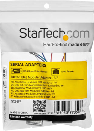 StarTech.com DB9 to RJ45 Modular Adapter - F/F - Serial adapter - DB-9 (F) to RJ-45 (F) - GC98FF, Black
